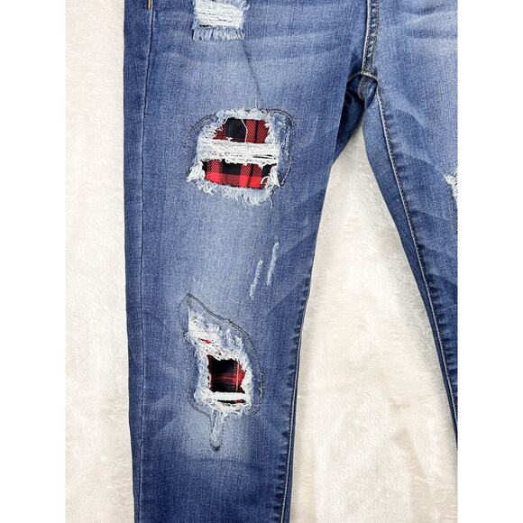 Judy Blue Jeans Womens 9/29 Skinny Fit Blue Denim Distressed Buffalo Plaid Patch - Picture 7 of 9